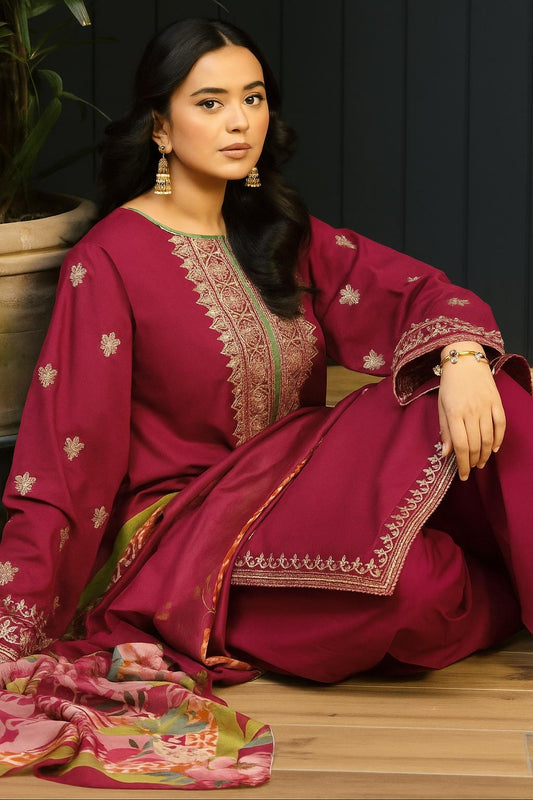 KOKUM  AIRJET DHANAK 3PC EMBROIDERED With Digital Printed Pashmina Shawl (UNSTITCHED)