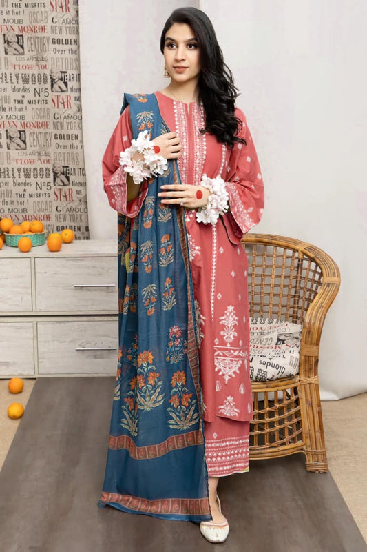 URGE  AIRJET DHANAK 3PC EMBROIDERED With Digital Printed Pashmina Shawl (UNSTITCHED)