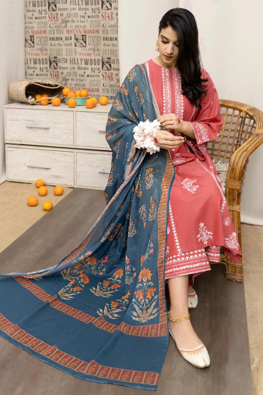 URGE  AIRJET DHANAK 3PC EMBROIDERED With Digital Printed Pashmina Shawl (UNSTITCHED)