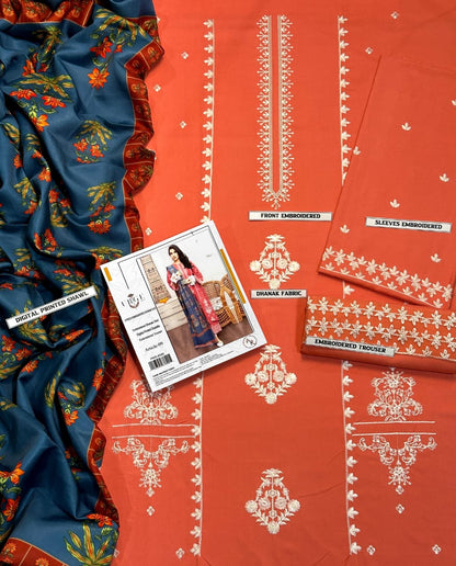 URGE  AIRJET DHANAK 3PC EMBROIDERED With Digital Printed Pashmina Shawl (UNSTITCHED)