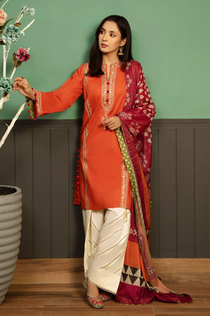 KOKUM  AIRJET DHANAK 3PC EMBROIDERED With Digital Printed Pashmina Shawl (UNSTITCHED)