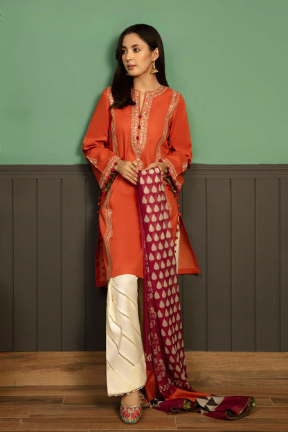 KOKUM  AIRJET DHANAK 3PC EMBROIDERED With Digital Printed Pashmina Shawl (UNSTITCHED)