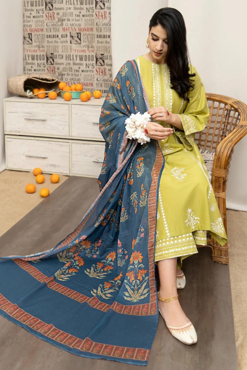 URGE  AIRJET DHANAK 3PC EMBROIDERED With Digital Printed Pashmina Shawl (UNSTITCHED)