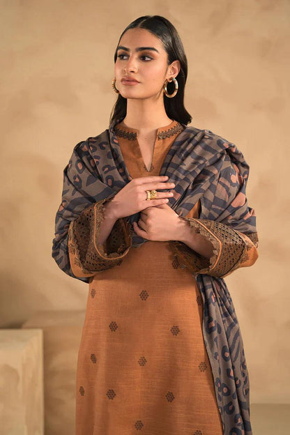BAROQUE  AIRJET DHANAK 3PC EMBROIDERED With Digital Printed Pashmina Shawl (UNSTITCHED)