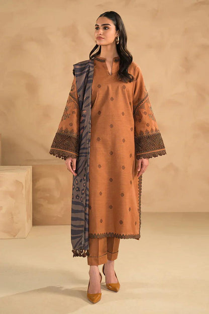 BAROQUE  AIRJET DHANAK 3PC EMBROIDERED With Digital Printed Pashmina Shawl (UNSTITCHED)