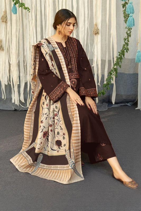 URGE  AIRJET DHANAK 3PC EMBROIDERED With Digital Printed Pashmina Shawl (UNSTITCHED)