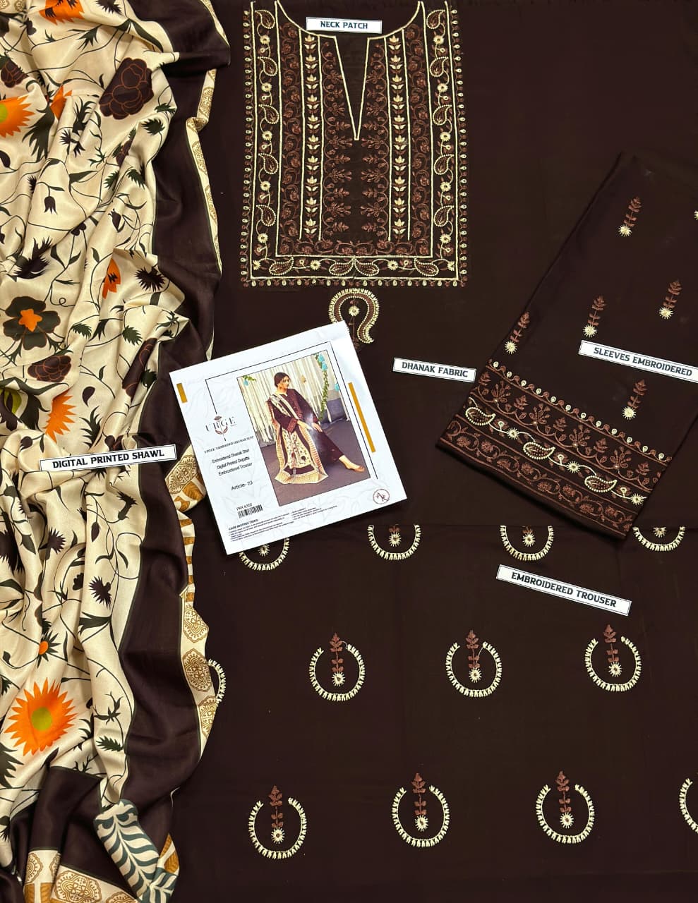 URGE  AIRJET DHANAK 3PC EMBROIDERED With Digital Printed Pashmina Shawl (UNSTITCHED)