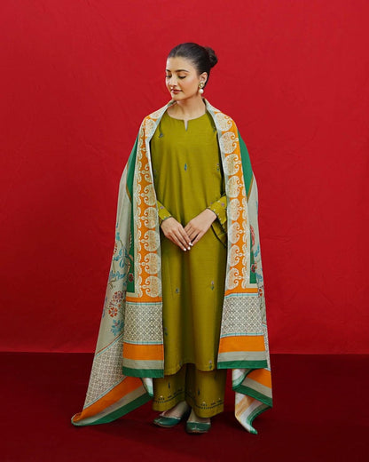 URGE  AIRJET DHANAK 3PC EMBROIDERED With Digital Printed Pashmina Shawl (UNSTITCHED)