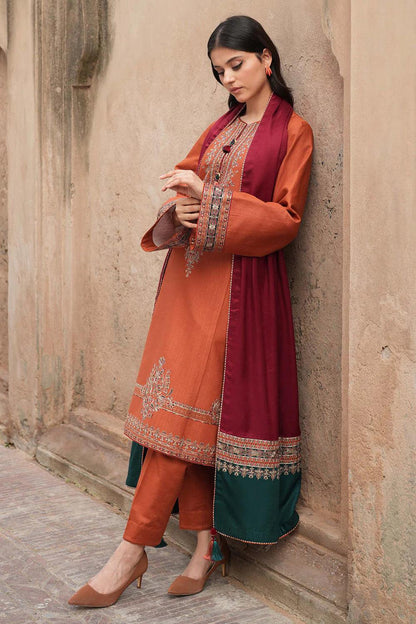 URGE  AIRJET DHANAK 3PC EMBROIDERED With Digital Printed Pashmina Shawl (UNSTITCHED)