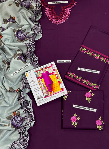 URGE  AIRJET DHANAK 3PC EMBROIDERED With Digital Printed Pashmina Shawl (UNSTITCHED)