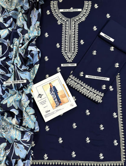 Asling Airjet Dhanak Embroidered  3PC Winter Suit with Digital Pashmina Shawl (Unstitched)