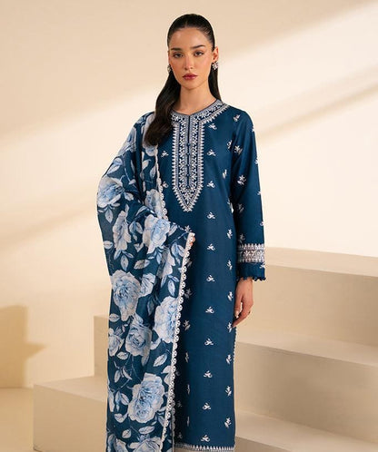 Asling Airjet Dhanak Embroidered  3PC Winter Suit with Digital Pashmina Shawl (Unstitched)
