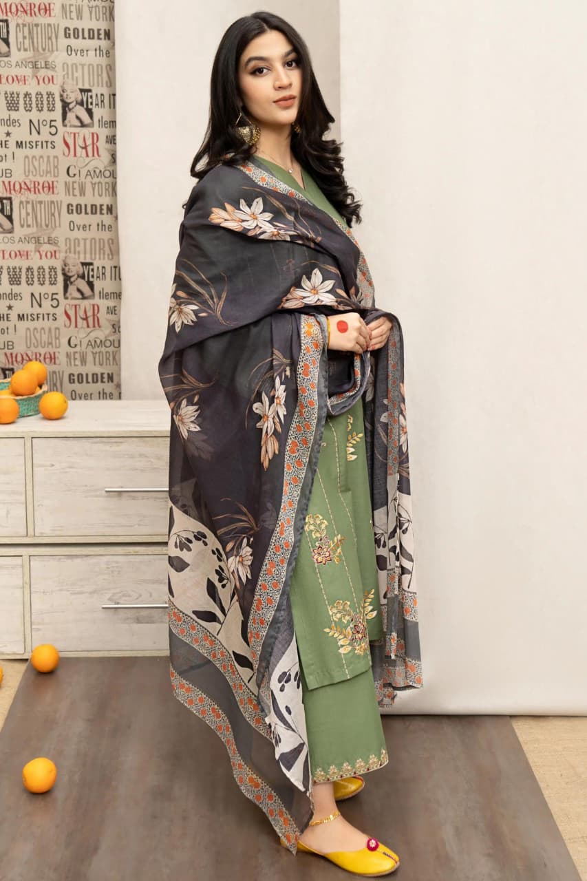 URGE  AIRJET DHANAK 3PC EMBROIDERED With Digital Printed Pashmina Shawl (UNSTITCHED)