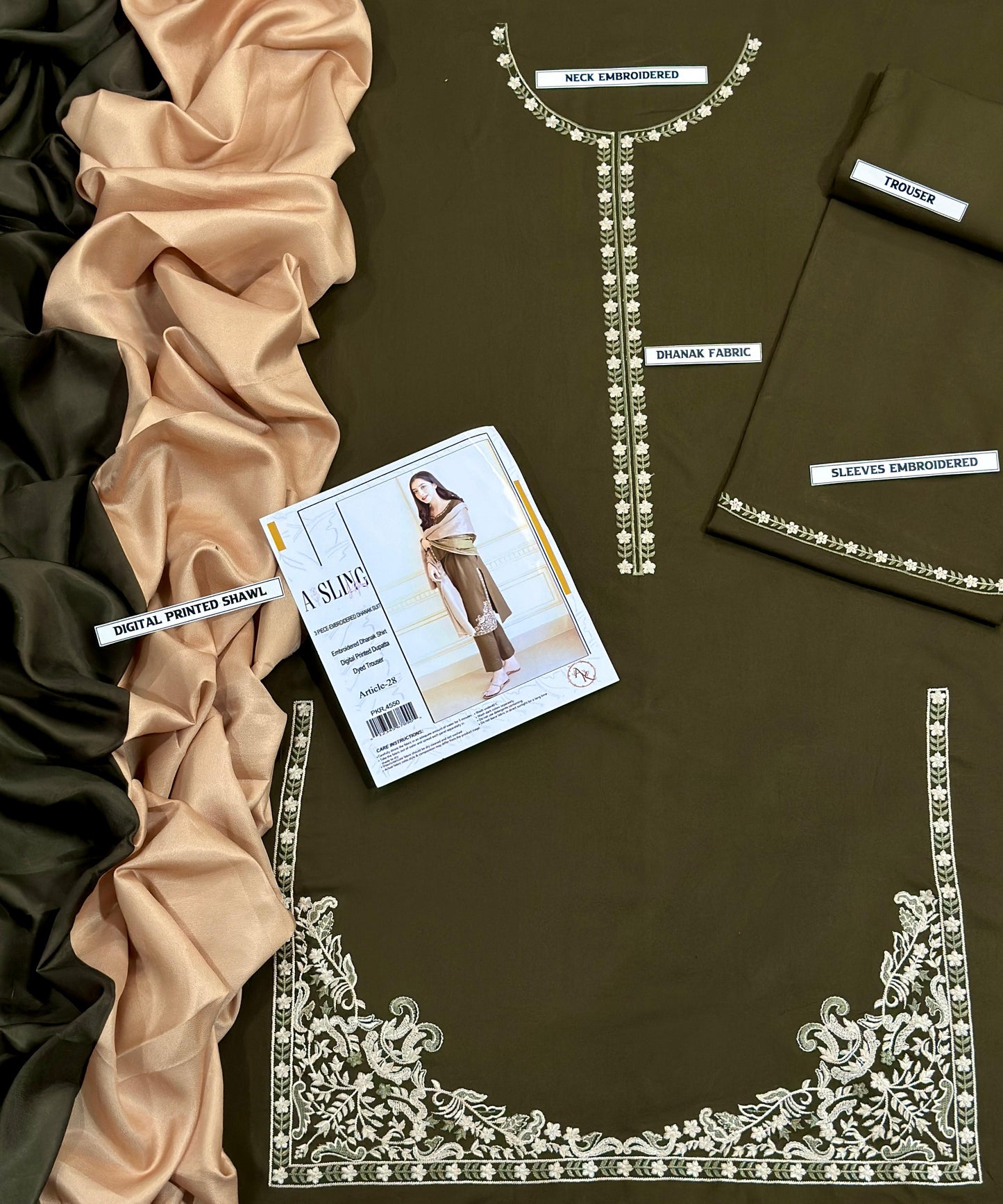 Asling Airjet Dhanak Embroidered 3PC Winter Suit with Digital Pashmina Shawl (UNSTITCHED)