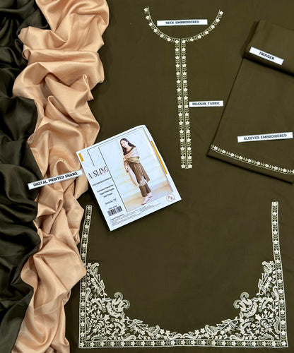 Asling Airjet Dhanak Embroidered 3PC Winter Suit with Digital Pashmina Shawl (UNSTITCHED)