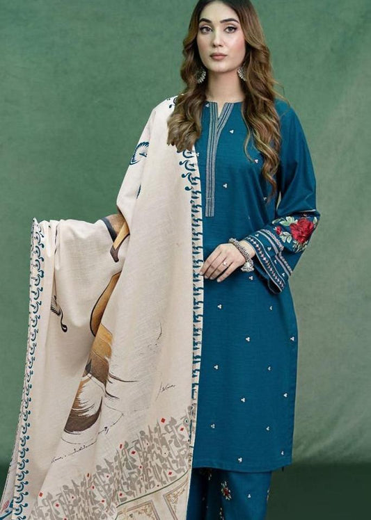 Asling Airjet Dhanak Embroidered 3PC Winter Suit with Digital Pashmina Shawl (UNSTITCHED)