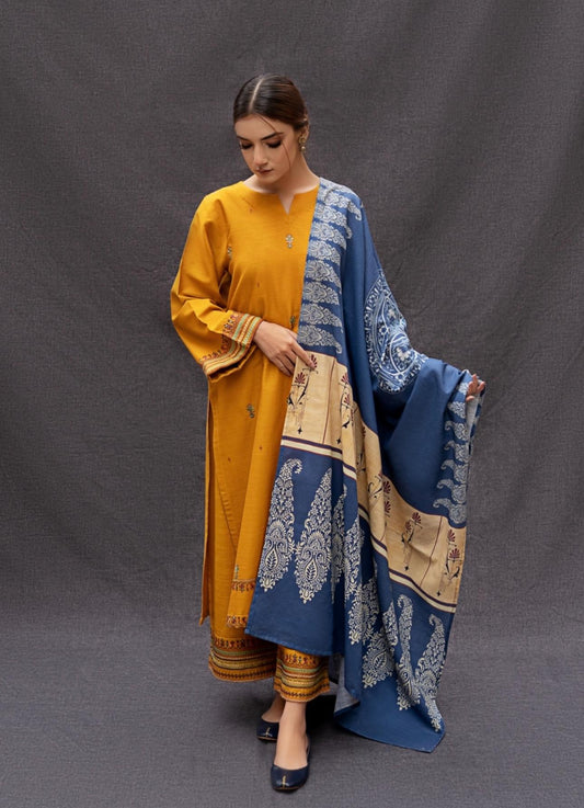 URGE Airjet Dhanak Embroidered  3PC Winter Suit with Digital Pashmina Shawl (Unstitched)