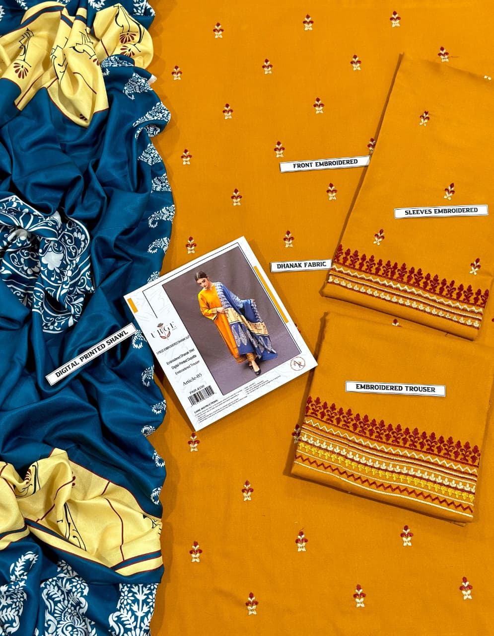 URGE Airjet Dhanak Embroidered  3PC Winter Suit with Digital Pashmina Shawl (Unstitched)