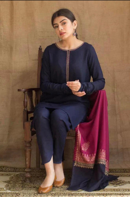 DYOT Airjet Dhanak Embroidered  3PC Winter Suit with Digital Pashmina Shawl (Unstitched)
