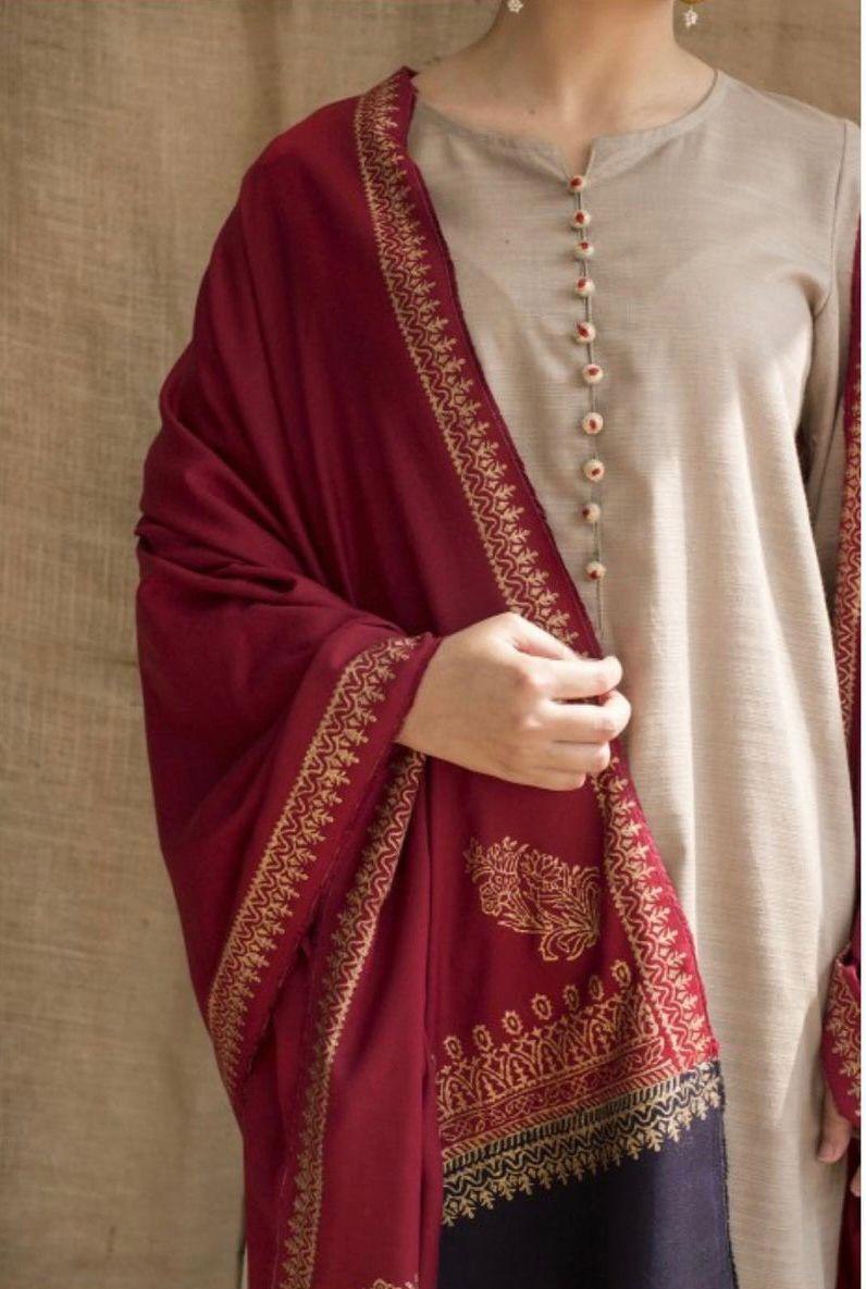 DYOT Airjet Dhanak Embroidered  3PC Winter Suit with Digital Pashmina Shawl (Unstitched)