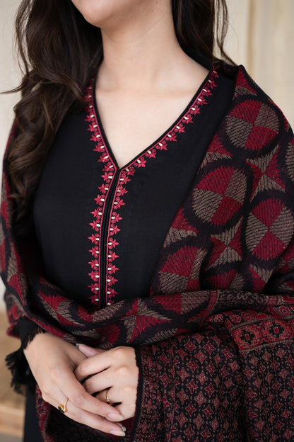 Asling Airjet Dhanak Embroidered 3PC Winter Suit with Digital Pashmina Shawl (UNSTITCHED)