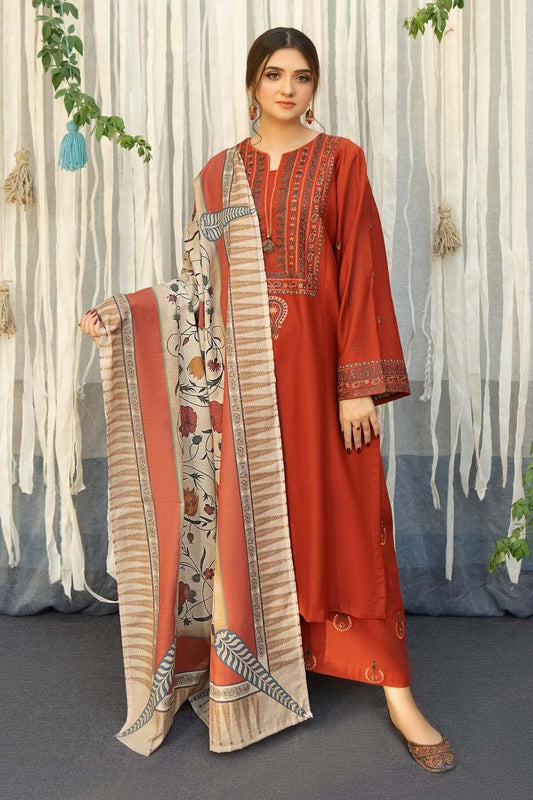 URGE Airjet Dhanak Embroidered 3PC Winter Suit with Digital Pashmina Shawl (UNSTITCHED)