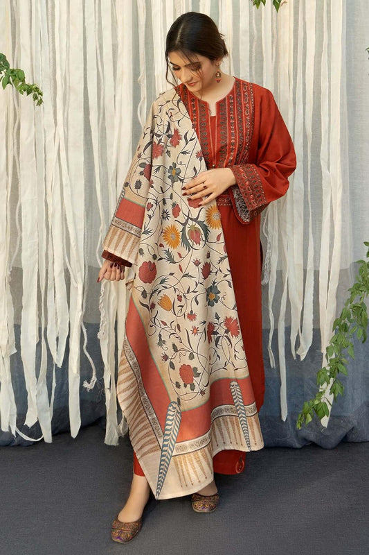 URGE Airjet Dhanak Embroidered 3PC Winter Suit with Digital Pashmina Shawl (UNSTITCHED)