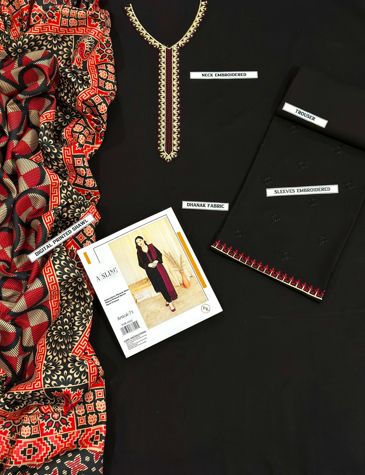 Asling Airjet Dhanak Embroidered 3PC Winter Suit with Digital Pashmina Shawl (UNSTITCHED)