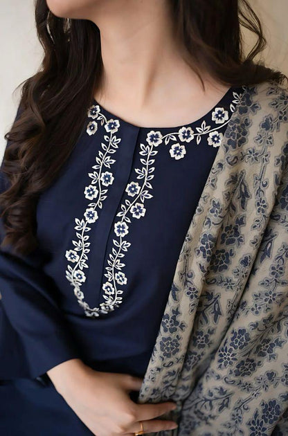 Asling Airjet Dhanak Embroidered 3PC Winter Suit with Digital Pashmina Shawl