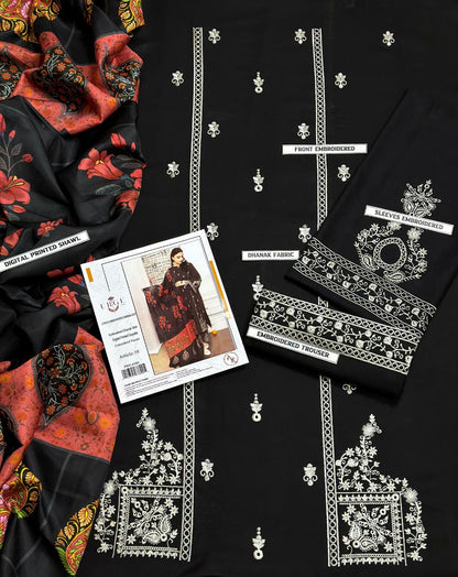 URGE  AIRJET DHANAK 3PC EMBROIDERED With Digital Printed Pashmina Shawl (UNSTITCHED)
