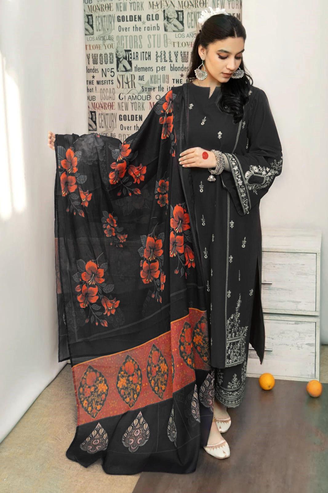 URGE  AIRJET DHANAK 3PC EMBROIDERED With Digital Printed Pashmina Shawl (UNSTITCHED)