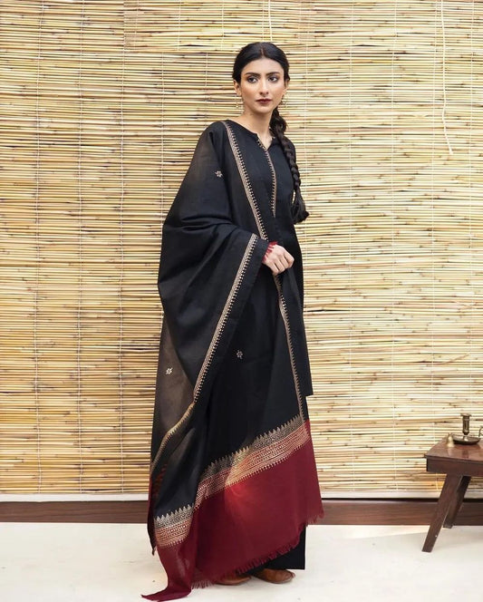 DYOT Airjet Dhanak Embroidered  3PC Winter Suit with Digital Pashmina Shawl (Unstitched)