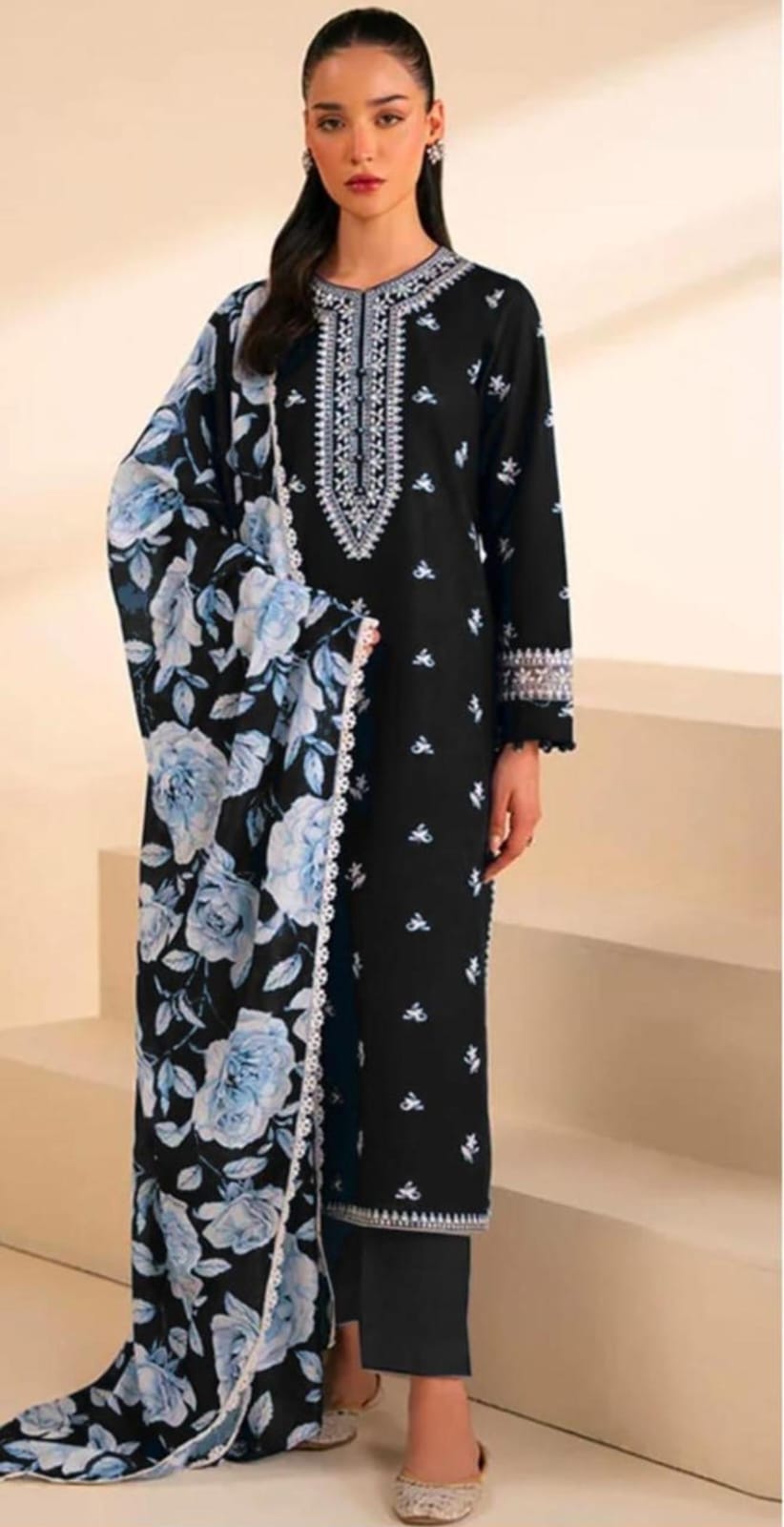 Asling Airjet Dhanak Embroidered  3PC Winter Suit with Digital Pashmina Shawl (Unstitched)