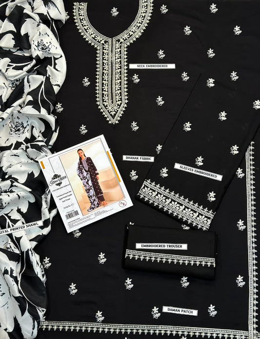 Asling Airjet Dhanak Embroidered  3PC Winter Suit with Digital Pashmina Shawl (Unstitched)