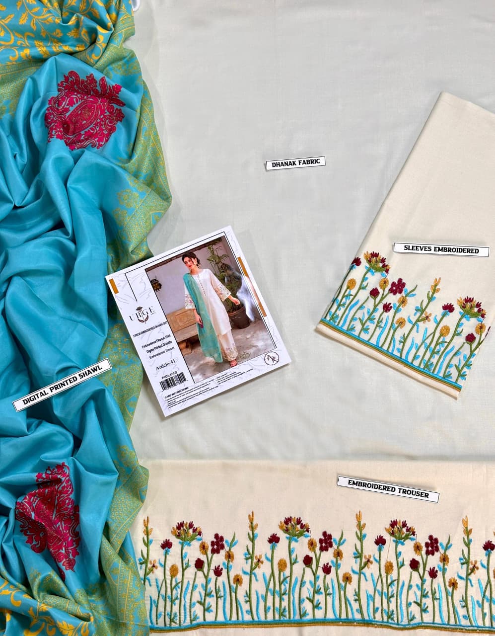 URGE Airjet Dhanak Embroidered (Unstitched) 3PC Winter Suit with Digital Pashmina Shawl (UNSTITCHED)