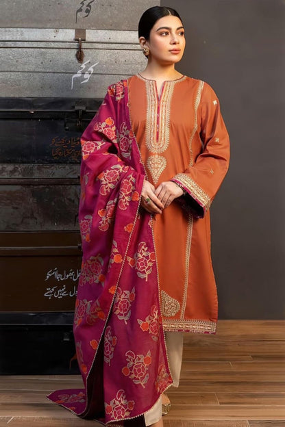KOKUM Airjet Dhanak Embroidered 3PC Winter Suit with Digital Pashmina Shawl (UNSTITCHED)
