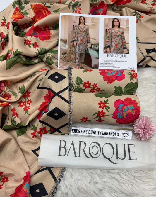 BAROQUE 3 Piece -Print Karandi Suit Winter D81