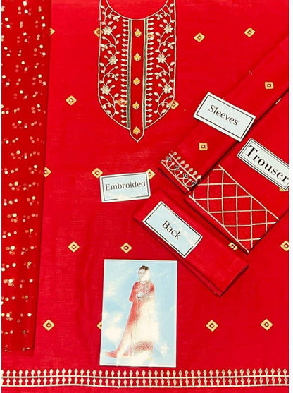 Kids 3PC Embroidered Summer Dress With Net Dupatta - Unstitched - DE-27M