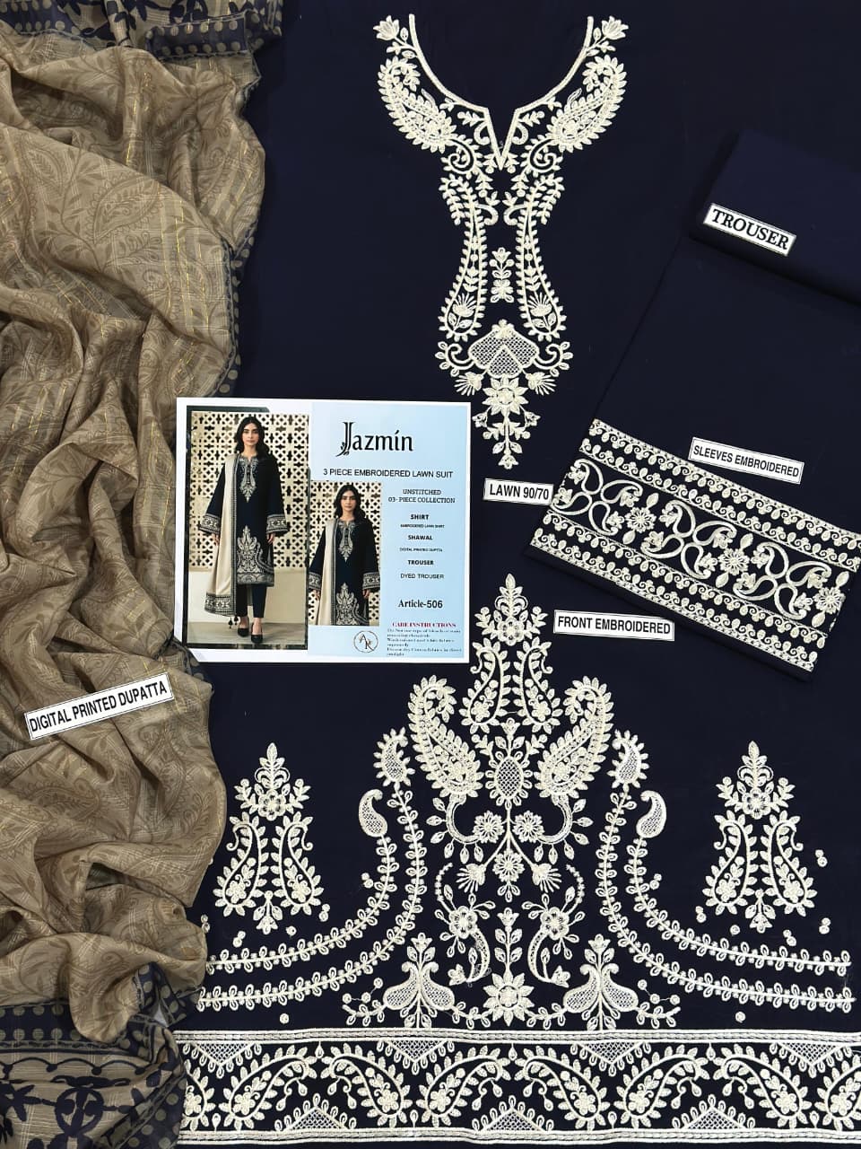 JAZMIN PURE LAWN 3PC EMBROIDERED