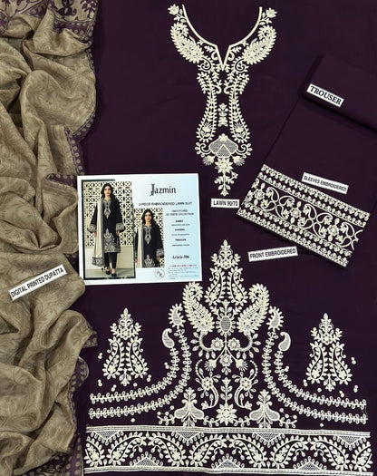 JAZMIN PURE LAWN 3PC EMBROIDERED
