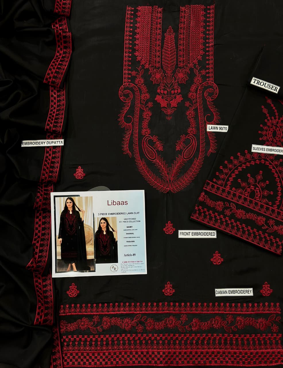 LIBAAS PURE LAWN 3PC EMBROIDERED