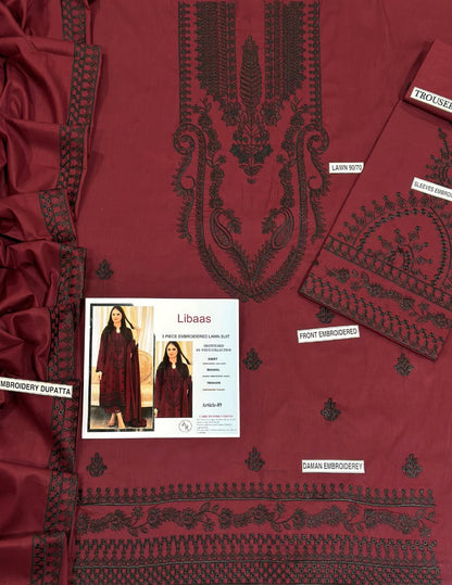 LIBAAS PURE LAWN 3PC EMBROIDERED