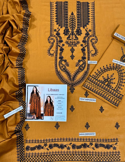 LIBAAS PURE LAWN 3PC EMBROIDERED