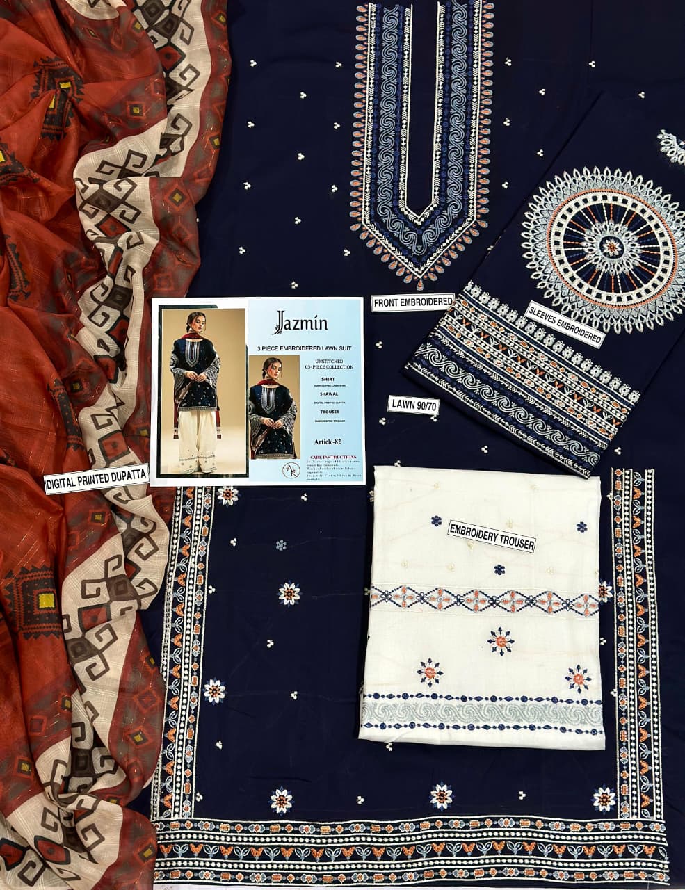 JAZMIN PURE LAWN 3PC EMBROIDERED