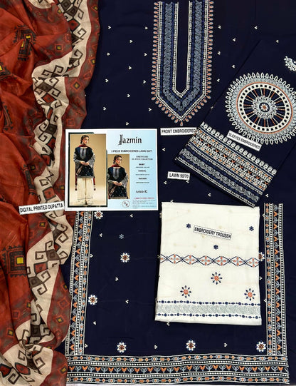 JAZMIN PURE LAWN 3PC EMBROIDERED