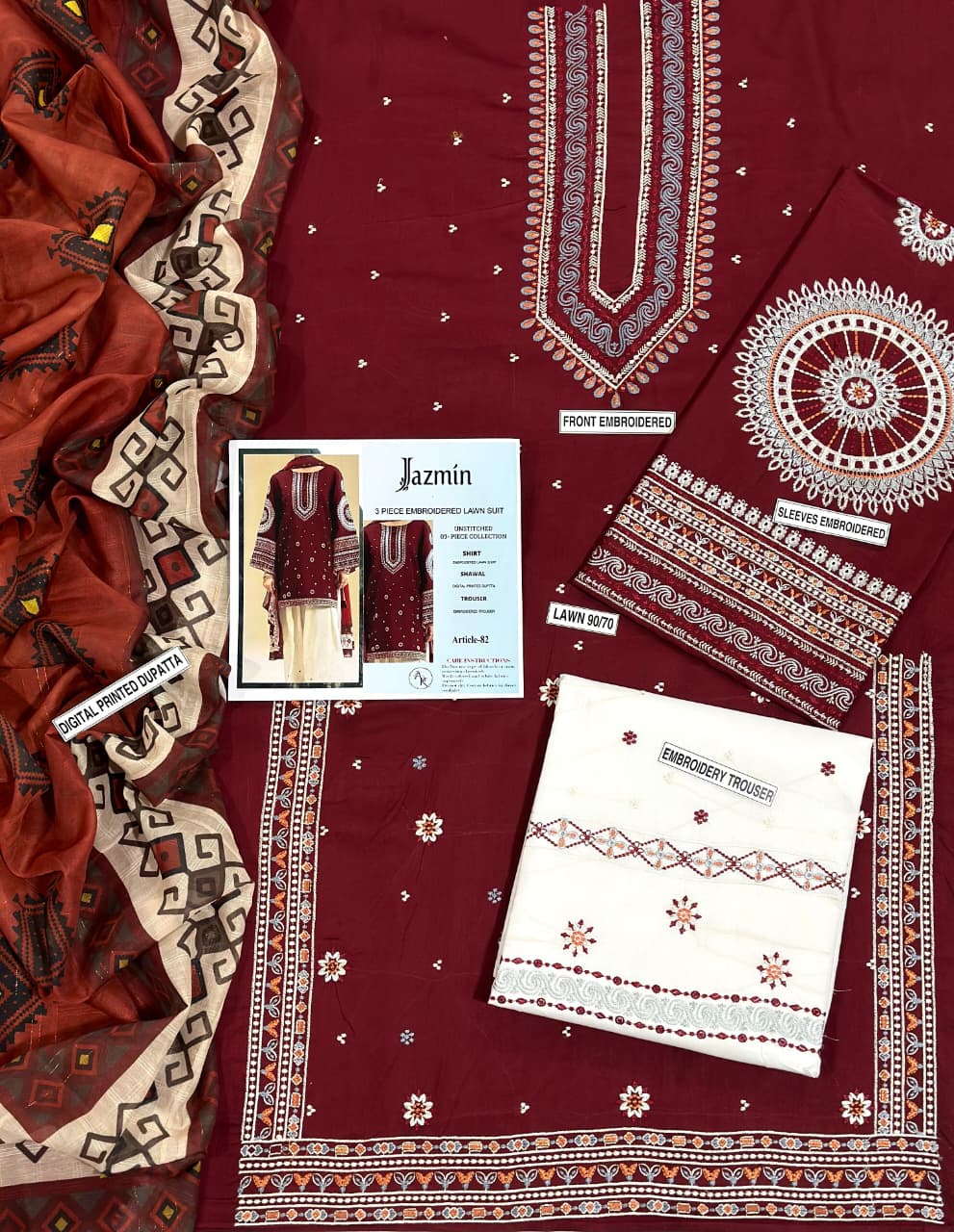 JAZMIN PURE LAWN 3PC EMBROIDERED
