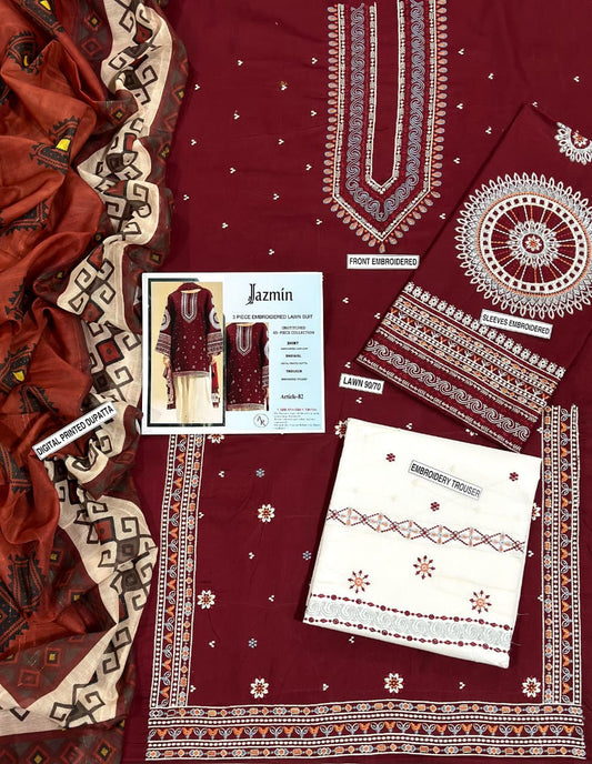 JAZMIN PURE LAWN 3PC EMBROIDERED