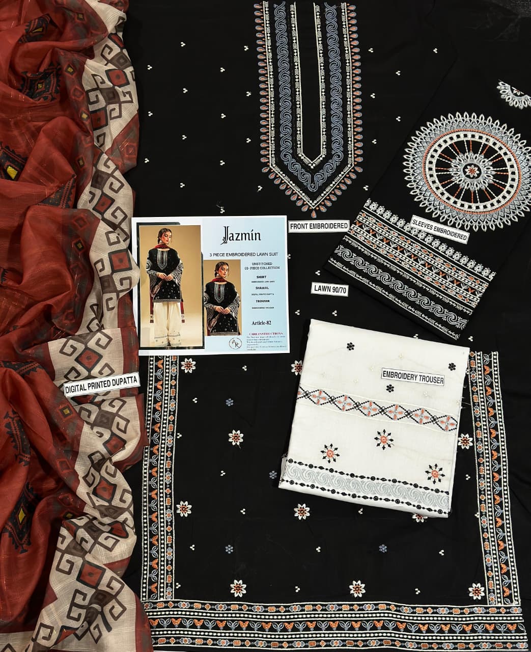 JAZMIN PURE LAWN 3PC EMBROIDERED