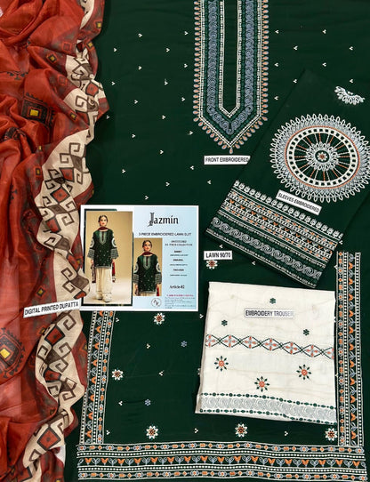 JAZMIN PURE LAWN 3PC EMBROIDERED