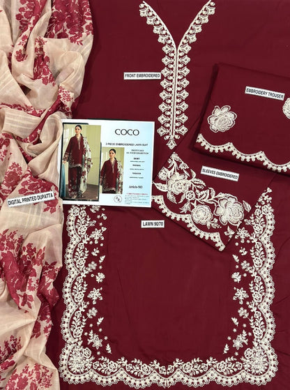 COCO PURE LAWN 3PC EMBROIDERED